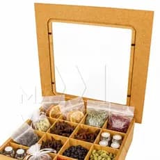 Caixa De Gin Mdf 12 Divisórias Para Especiarias Com Tampa De Vidro Suporte Pra Colher Artesanato