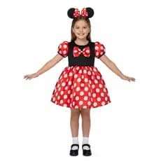 Fantasia Infantil Vestido Minnie Minie vermelha com Arquinho e Tiara Led