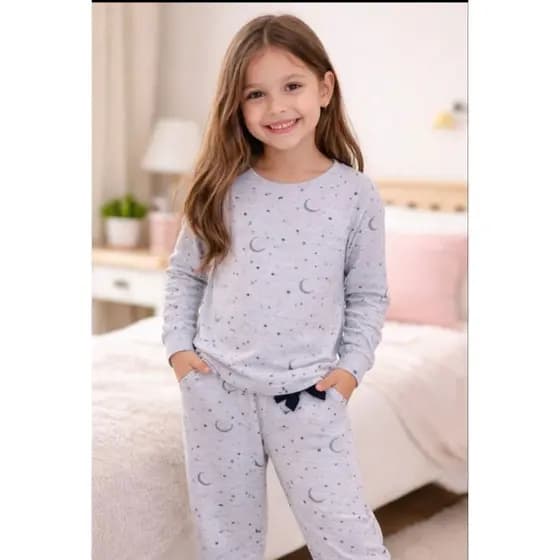 Pijama Infanto Juvenil Inverno com Estampa Rotativa de Estrelas na cor Mescla da Marca Junkes Baby - Tamanhos 6/12/M