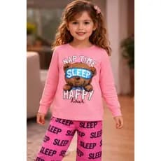 Conjunto Pijama GLOW Brilha no Escuro Infantil Feminino Inverno Estampas de Urso, Gato, Coelho, Máscaras, Urso na Lua