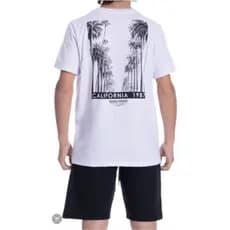 Conjunto Masculino Camiseta Branca com estampa costas California e Bermuda em Moletinho Preta Linha Premium