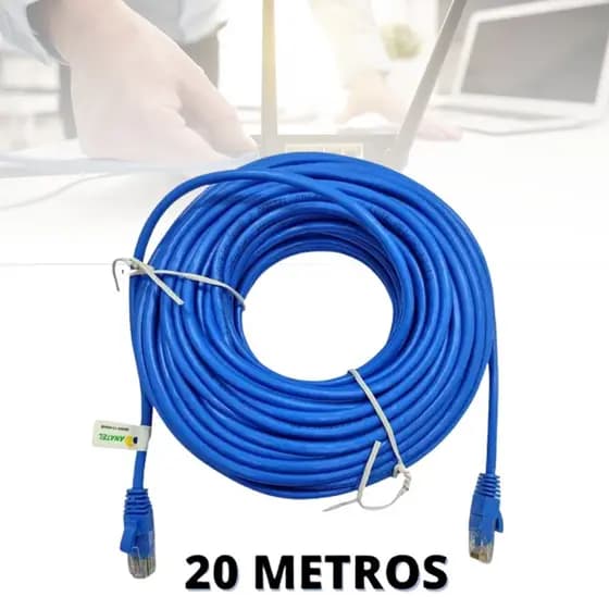 Cabo De Rede 20 Metros 20m Grande Longo Montado Pronto Para Uso Smart TV Vídeo Games Internet Lan