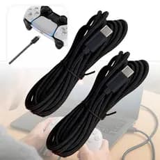 Cabo Controle Ps5 Carregador Turbo Tipo C USB-C Play 5 Reforçado Carga Rápida Grande 3 Metros Kit Com 2 Unidades