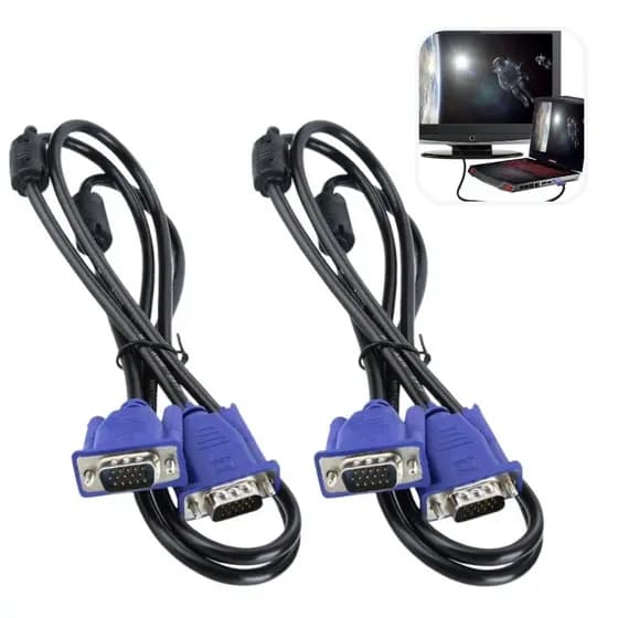 Kit 2 Cabos VGA Macho 1,5m Monitor, Projetor, Notebook e PC Alta Qualidade e Envio Rápido