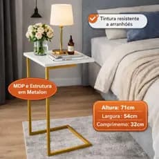 Mesa Lateral Notebook com Pés de Ferro Elegante Apoio Sala Sofá Moderna Decoração Dourado