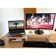 Suporte Dois Monitor Gamer Mesa Setup Home Office Youtuber organizador branco e preto mdf