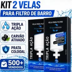 Kit 2 Velas Filtro de Barro Tripla Ação Carvão Ativado Prata Coloidal-PARA TODOS OS FILTROS DE BARRO