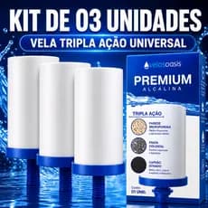 3 VELAS FILTRO BARRO Tripla Ação Alcalina Premium Carvão  - COMPATÍVEL COM TODOS FILTRO BARRO