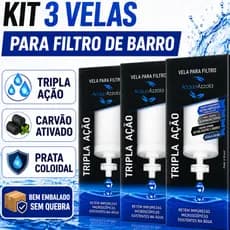 3 VELAS FILTRO BARRO ALCALINA Premium Tripla Ação Carvão Prata Coloidal - PARA TODOS FILTRO BARRO