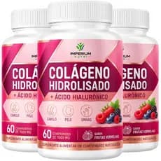 3 Colágeno Hidrolisado + Ácido Hialurônico Sabor Frutas Vermelhas - KIT PARA 90 DIAS USO