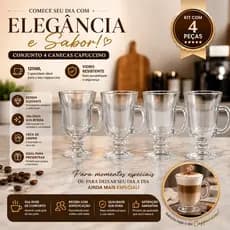 Conjunto 4 Canecas Vidro Capuccino 120ml Elegantes Resistentes Kit