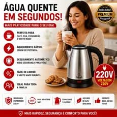 ⚡ Chaleira Elétrica Inox 1,8L 1500W 220V Rápida Desligamento Automático Base 360° Café Chá Cozinha Prática