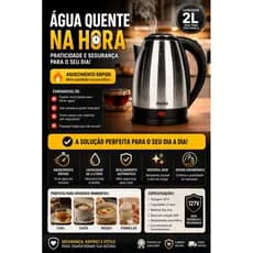 Chaleira Eletrica Inox Capacidade 2 Litros Potente Rapida Aquecimento 127 Volts