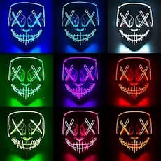 Máscara de Halloween com LED Fantasia Neon Cosplay preta festivais Festa Balada