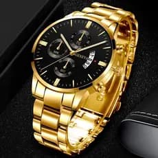 RELÓGIO MASCULINO LUXO GENEVA ORIGINAL DOURADO/PRETO
