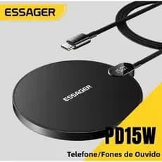 Carregador Sem Fio ESSAGER Original 15W Turbo Wireless Charger Rápido com Display Digital para iPhone Samsung Xiaomi