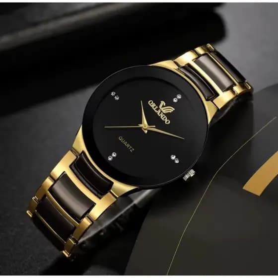 Relógio Orlando Luxo Minimalista Preto e Dourado – Elegância Premium Unissex