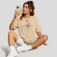 Camiseta Feminina Estampa Batimentos T-shirt Casual Academia  100% Algodão Básica