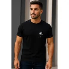 Camiseta Masculina Flor Estampada Malha 100% Algodão Gola Redonda Básica