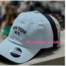 Kit 3 Boné Masculino Feminino Aba Curva Beisebol Regulagem Fitão Bordados Sortidos