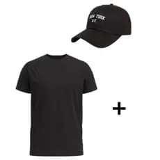 Kit Com Boné New York Retro+Camiseta Lisa Bone Aba Curva  Beisebol Algodão Básico Fitão