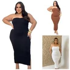 Vestido Plus Size Tomara Que Caia Longo Veste 44 ao 50