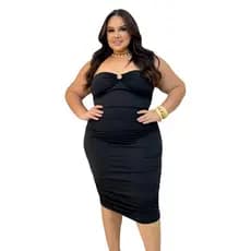 Vestido Suplex Plus Size com Fivela em U no Peito Estilo Moderno e Versátil