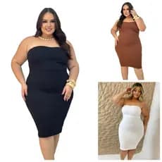 Vestido Plus Size Curto Canelado