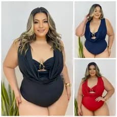 Body Maiô Plus Size Rente Única Drapeado com Decote Degage Cowl Cascata Veste 44 ao 50