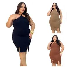 Vestido Plus Size Canelado Moderno Veste 44 ao 52
