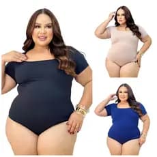 Body Maiô Plus Decote Quadrado com Manga