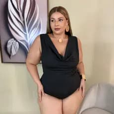 Body Maiô Plus Size Feminino Preto Decote V Moda Praia Elegante do 44 ao 52 Modelador