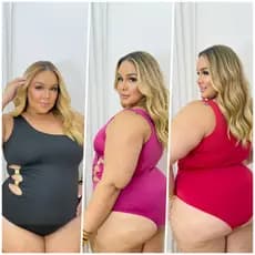 Body Maiô Plus Size De Um Lado com Detalhe na Frente do 44 ao 52 Feminino Elegante