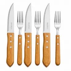 Jogo de Talheres Jumbo para Churrasco inox e madeira 6 Peças