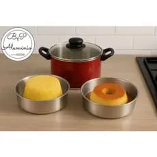 Panela de Alumínio 3 Em 1 Luxo Para Cuscuz Pudim Legumes Vapor Tampa de Vidro 24cm