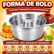 Forma Para Bolo Caseiro Vulcão E Pudim C/ Furo No Meio Alumínio Reforçado Vários Tamanhos Do 16 Ao 28 Assadeira Redonda