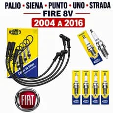 Cabos + Velas Ignição Palio Siena Punto Uno Strada Fire 8v 2004 a 2016