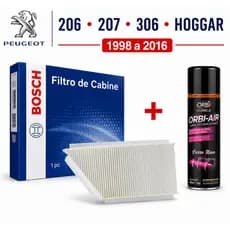 Filtro Ar Condicionado Peugeot 206 207 306 Hoggar 1998 a 2016 + Higienizador Cabine