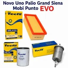 Kit Filtros Novo Uno Palio Grand Siena Mobi Punto Tecfil motor EVO  Ar Oleo Combustivel