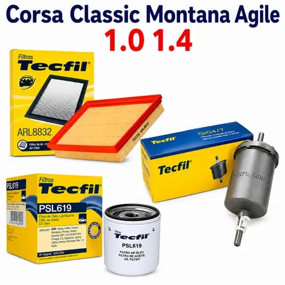 Kit Filtros Corsa Classic Montana Agile 1.0 1.4 Ar Oleo Combustivel 1994 a 2014