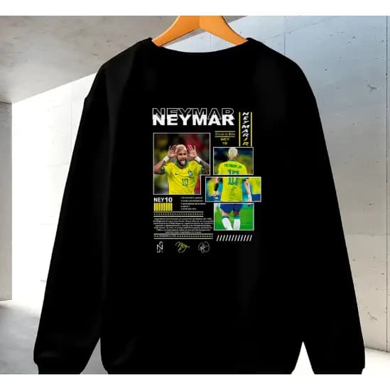 Moletom Gola Redonda Unissex Careca Blusa de Frio Casaco Feminino e Masculino Flanelado Time Futebol Estampado Neymar