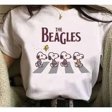 Camiseta 100% Algodão Premium Retrô Desenho Snoopy The Beagles The Beatles Unissex Camisa Streetwear Envio Imediato