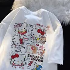 Camiseta Branca Slim 100% Algodão Hello Kitty Estampa Fofa Camisa Estampada Desenho Cute