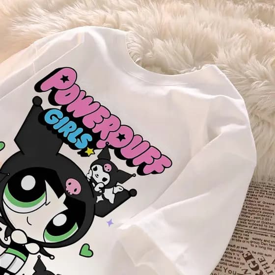 Camiseta Feminina 100% Algodão Estampa Docinho Kuromi Fofa Camisa Macia e Confortável