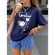 Camiseta 100% Algodão Desenho Filme Coraline e o Mundo Secreto Camisa Confortável Macia Estilosa