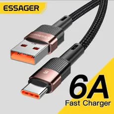 Cabo Tipo C Original Essager 6a para realme huawei p30 pro 66w fio de carregamento rápido USB-C carregador cabo dados