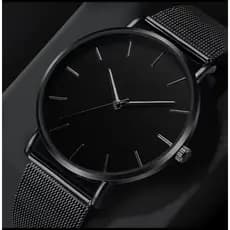 Relógio de quartzo masculino redondo, Pulseira Couro ou aço inoxidável minimalista, analógico, preto, casual, negócio