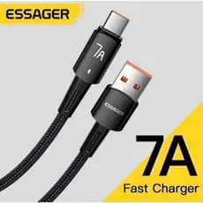 Cabo Tipo C Original Essager, 100W, Fio de Carregamento Rápido, Carregador USB C, Cabo de Dados, 7A