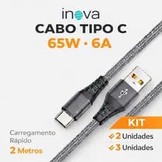 Kit Cabos Carregador Turbo 3.4A Reforçado 2 Metros  USB Tipo C - Inova