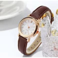 Relógios casuais para mulheres, pulseira de couro redonda elegante relógio de pulso de quartzo